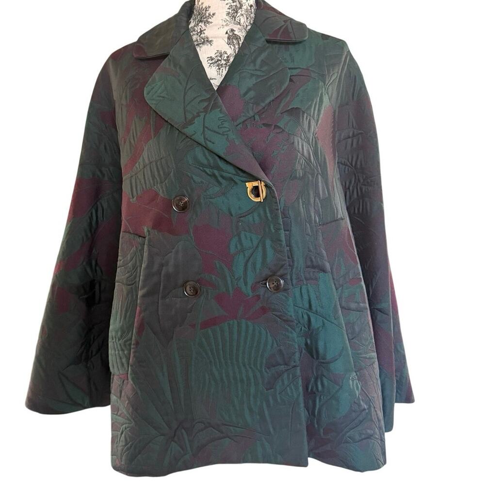 Salvatore Ferragamo Teal Burgundy Jacquard Gancini Blazer IT 42
